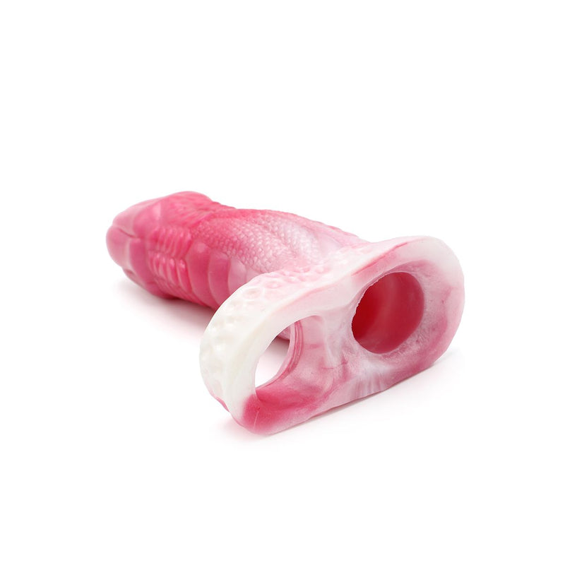 Kiotos Monstar 02 - Penis Sleeve - Penisverlenging - Met Ball Stretcher Opening - Siliconen - Roze Wit-Laced-up.nl