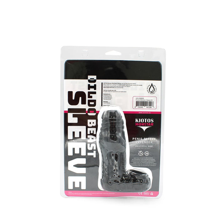 Kiotos Monstar 05 - Penis Sleeve - Penisverlenging - Met Ball Stretcher Opening - Diameter Ø 50 mm - Siliconen - Zwart-Laced-up.nl