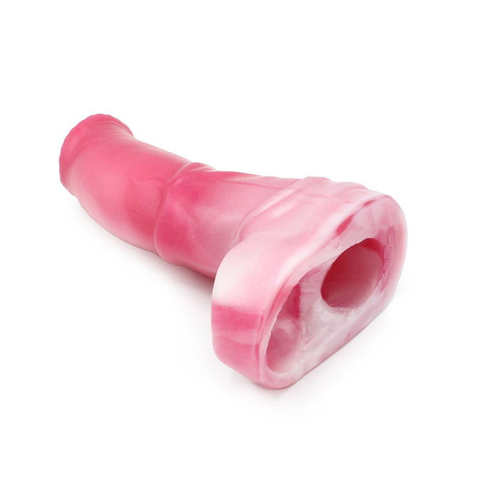 Kiotos Monstar 11 - Penis Sleeve - Penisverlenging - Met Ball Stretcher Opening - Inbreng Lengte 170 mm - Siliconen - Roze Wit-Laced-up.nl