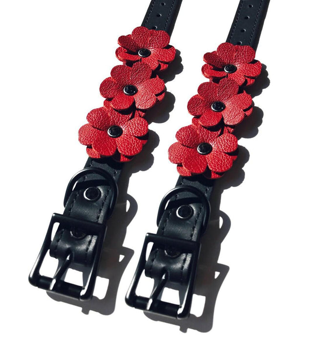 Liebe Seele - Flower Rhythm - Enkelboeien met Bloemen uit Leer - Exclusief en uniek ontwerp uit Japan - Rood/Zwart-Laced-up.nl